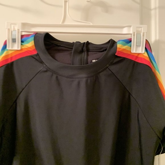 Pride Humankind Adult Unisuit Black w/ Rainbow Striped Swimsuit Size Small - Picture 6 of 12